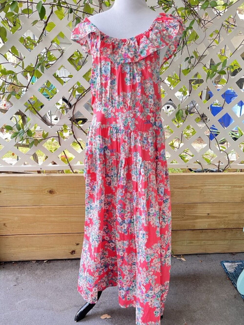 Boho Floral Maxi Dress Off Shoulder Flowy Smocked Cottagecore Peasant Festival